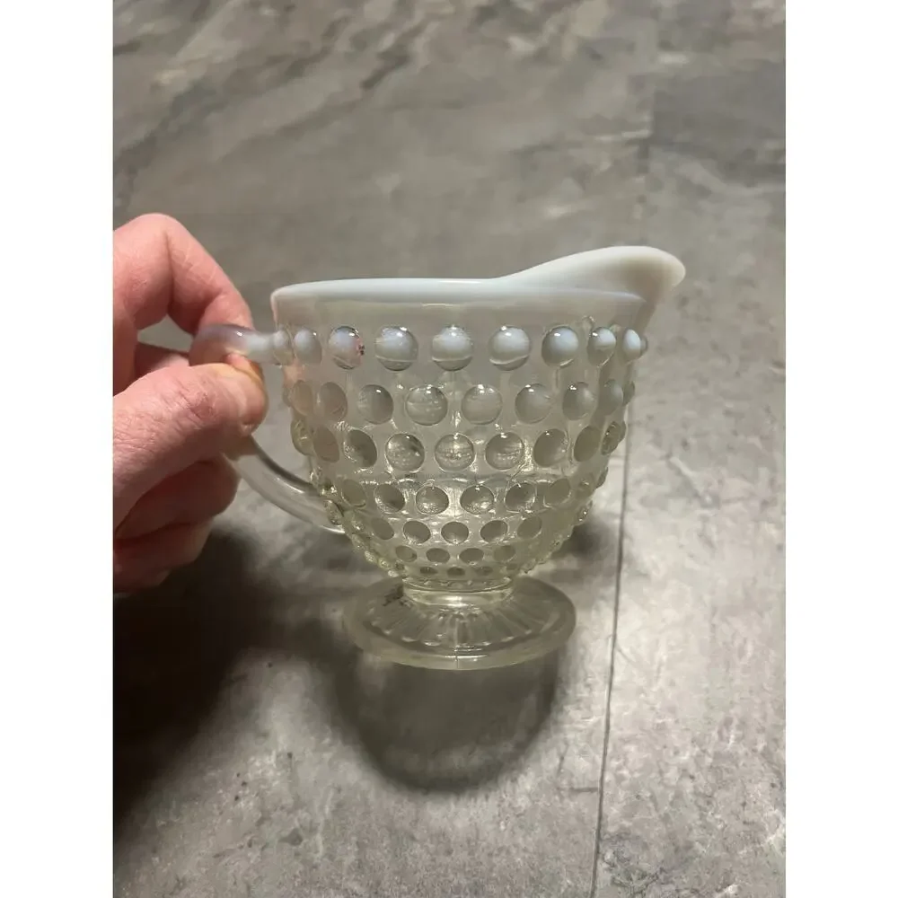 Anchor Hocking Milk glass hobnail creamer pitcher- Antique